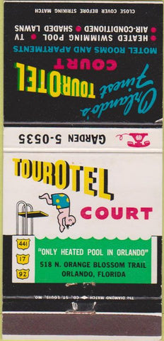 Matchbook Cover - Tour O Tel Motel Court Orlando FL 30 Strike