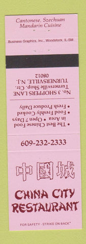 Matchbook Cover - China City Restaurant Chinese Turnersville NJ