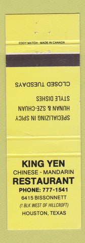Matchbook Cover - King Yen Chinese Restaurant Houston TX