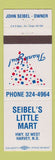 Matchbook Cover - Seibel's Little Mart Harvey ND