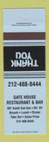 Matchbook Cover - Gate House Restaurant Bar New York City