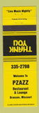 Matchbook Cover - Pzazz Restaurant Lounge Branson MO