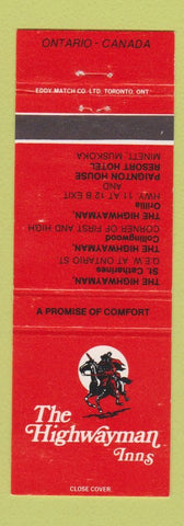 Matchbook Cover - Highwayman Inns St Catharines Collingwood Orillia ON