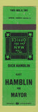 Matchbook Cover - Dick Hamblin for Mayor 1983 GREEN