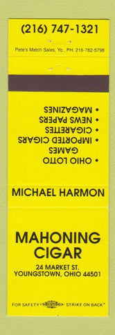 Matchbook Cover - Mahoning Cigar Tobacco Youngstown OH YELLOW