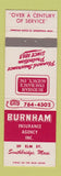 Matchbook Cover - Burnham Insurance Agency Southbridge MA