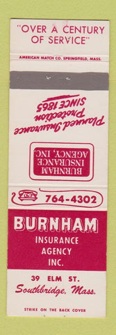 Matchbook Cover - Burnham Insurance Agency Southbridge MA