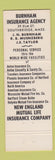 Matchbook Cover - Burnham Insurance Agency Southbridge MA