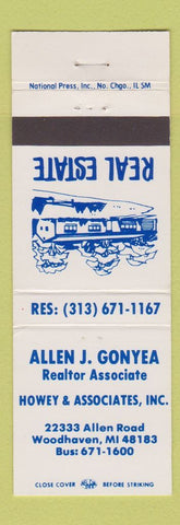 Matchbook Cover - Allen Gonyea Real Estate Howey Associates Woodhaven MI