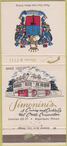 Matchbook Cover - Simonini's Algonquin IL 30 Strike