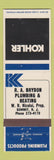Matchbook Cover - Kohler RA Brydon Plumbing Heating Summit NJ