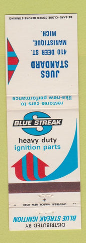 Matchbook Cover - Blue Streak Ignition Parts Jugs Standard Manistique MI