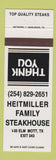 Matchbook Cover - Heitmiller Family Steak House Mott TX