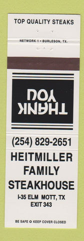 Matchbook Cover - Heitmiller Family Steak House Mott TX