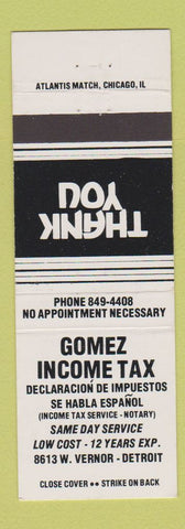 Matchbook Cover - Gomez Income Tax Accounting Detroit MI