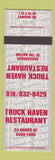 Matchbook Cover - Truck Haven Restaurant Cameron MO