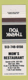Matchbook Cover - Mom's Restaurant Red Lion OH