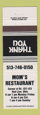 Matchbook Cover - Mom's Restaurant Red Lion OH