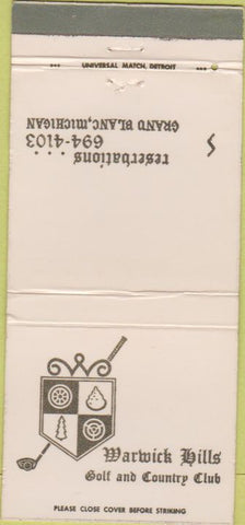 Matchbook Cover - Warwick Hills Golf Country Club Grand Blanc MI 30 Strike