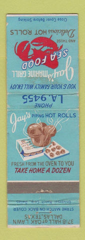 Matchbook Cover - Jay's Marine Grill Hot Rolls Dallas TX WEAR