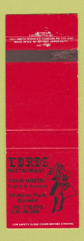 Matchbook Cover - Lords Restaurant Dunedin New Zealand