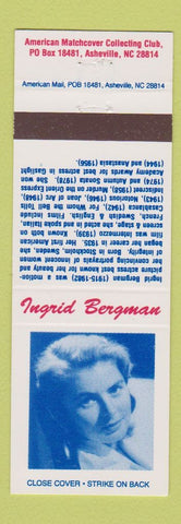 Matchbook Cover - Ingrid Bergman American Match Club Asheville NC