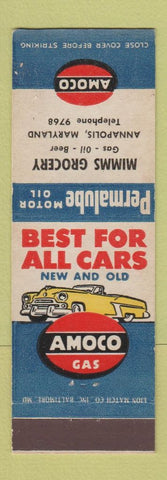 Matchbook Cover - Amoco oil gas Mimms Grocery Annapolis MD