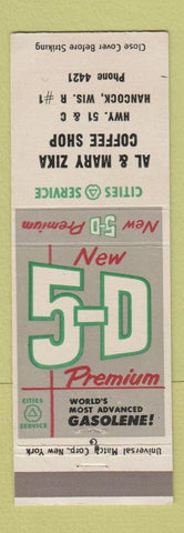 Matchbook Cover - Cities oil gas Al Mary Zika Coffee Shop Hancock WI