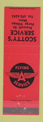 Matchbook Cover - Flying A oil gas Scotty's Forge Village MA