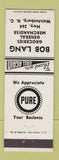 Matchbook Cover - Pure oil gas Bob Lang Walstonburg NC