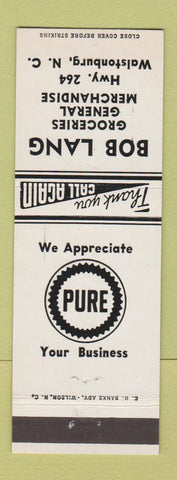 Matchbook Cover - Pure oil gas Bob Lang Walstonburg NC