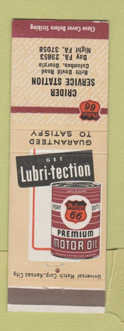 Matchbook Cover - Phillips 66 oil gas Crider Columbus GA