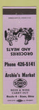 Matchbook Cover - Archie's Market Sohio oil gas Siam OH