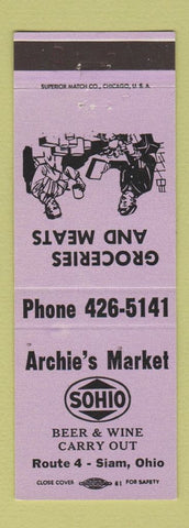 Matchbook Cover - Archie's Market Sohio oil gas Siam OH