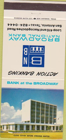 Matchbook Cover - Broadway National Bank San  Antonio TX 30 Strike