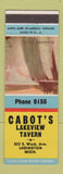 Matchbook Cover - Cabot's Lakeview Tavern Ludington MI