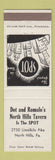 Matchbook Cover - Dot and Romulo's North Hills Tavern bar North Hills PA