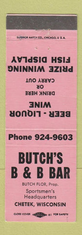 Matchbook Cover - Butch's B&B Bar Chetek WI