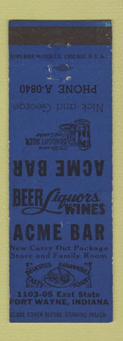 Matchbook Cover - Acme Bar Fort Wayne IN
