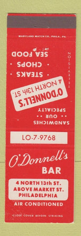 Matchbook Cover - O'Donnell's Restaurant Philadelphia PA bar