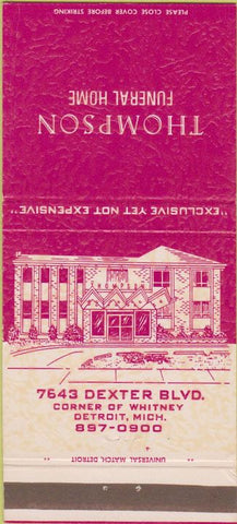 Matchbook Cover - Thompson Funeral Home Detroit MI 30 Strike