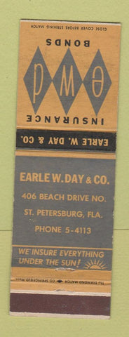 Matchbook Cover - Earle W Day Insurance Bonds St Petersburg FL WEAR