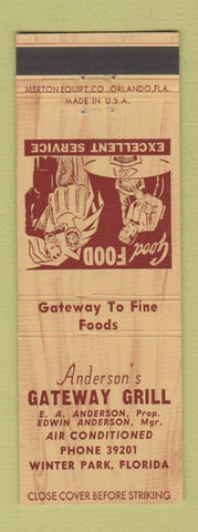 Matchbook Cover - Anderson's Gateway Grill Winter Park FL