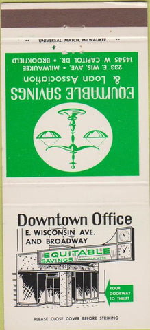 Matchbook Cover - Equitable Savings Brookfield Milwaukee WI 30 Strike