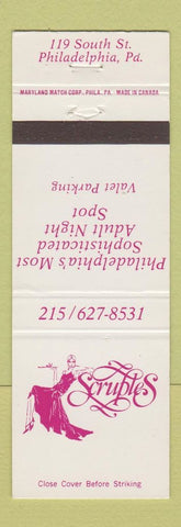 Matchbook Cover - Scruples Night Club Philadelphia PA girlie