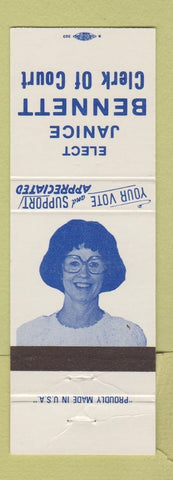 Matchbook Cover - Janice Bennett Clerk of Court Election