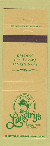 Matchbook Cover - Langtry's Restaurant Saloon girlie Greeley Colorado