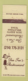 Matchbook Cover - Dee Tee's Restaurant Midlothian TX girlie WORN