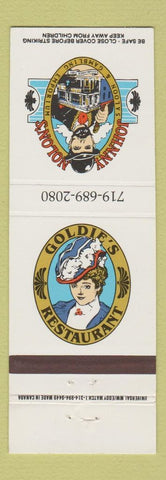 Matchbook Cover Goldie's Restaurant Johnny Nolon's Casino Cripple Creek Colorado