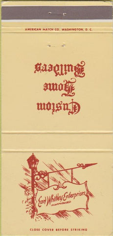 Matchbook Cover - Earl Whitley Custom Homes Reno NV VA 30 Strike